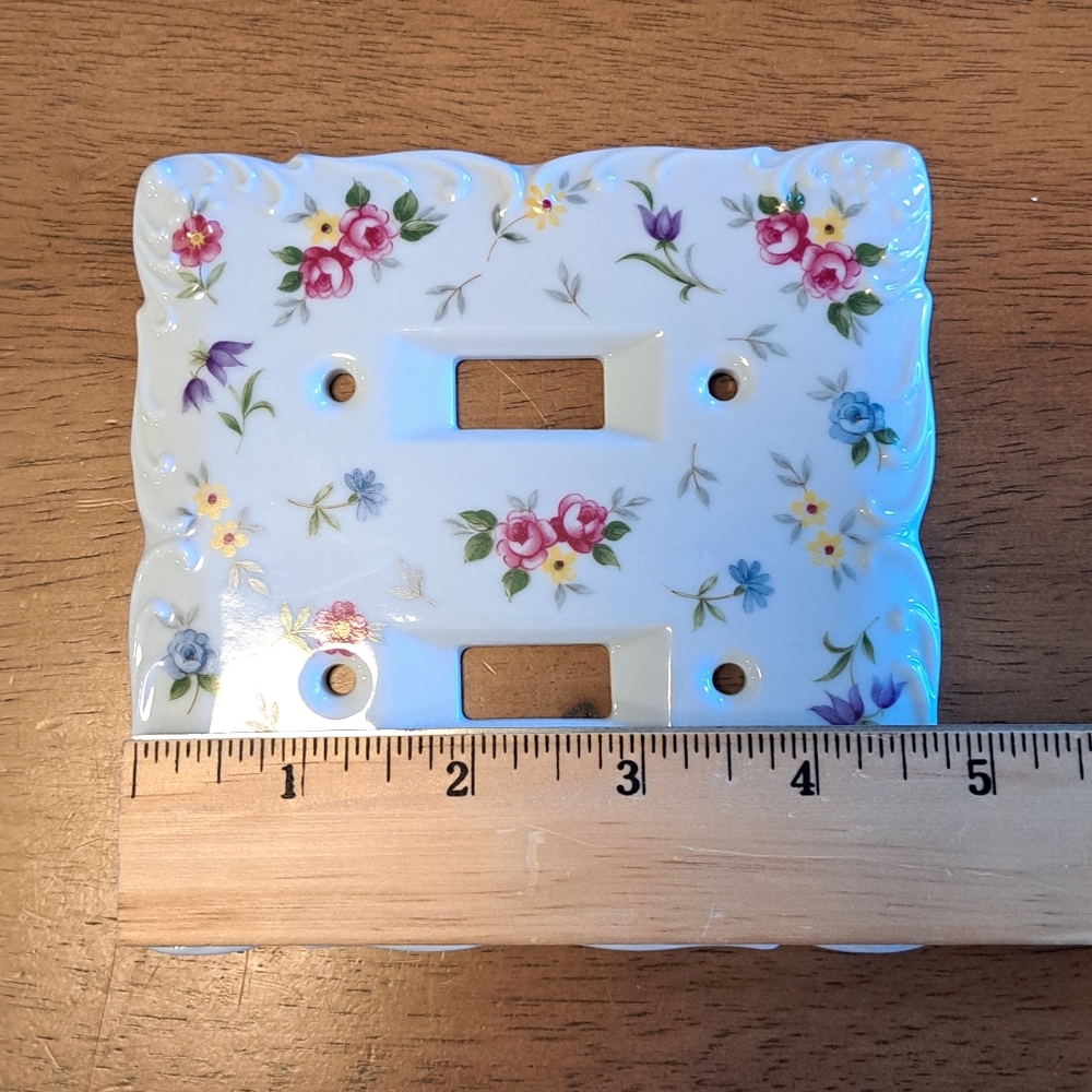 Vtg Takahashi Japan Porcelain Hand Painted Shabby Floral Double Switch Plate - Picture 3 of 6
